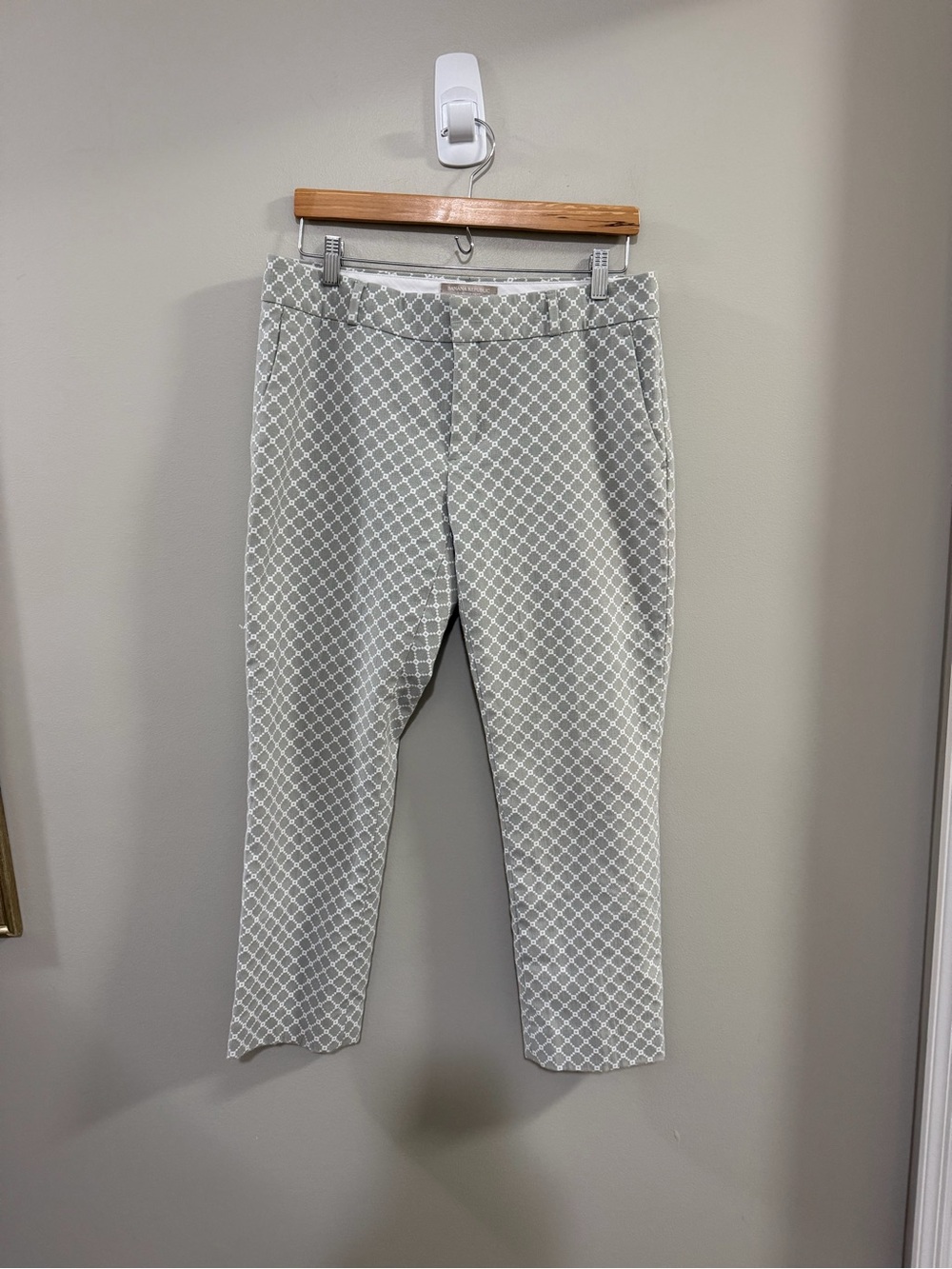 Banana Republic Hampton Corded Geometric Print Crop Ankle Pants - Gray/White